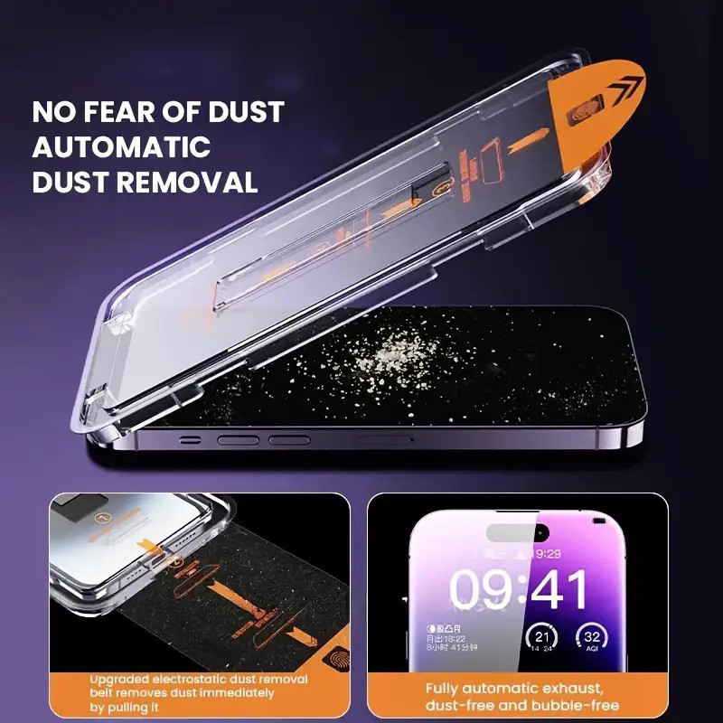 1/2pcsกระจกนิรภัยสําหรับiphone 16 15 14 13 12 11 X XR Pro Plus ProMax mini XS Max 4G 5G HDความละเอียดสูงFullกาวป้องกันฟิล์มสําหรับป้องกันฝุ่น - รูปที่ 6