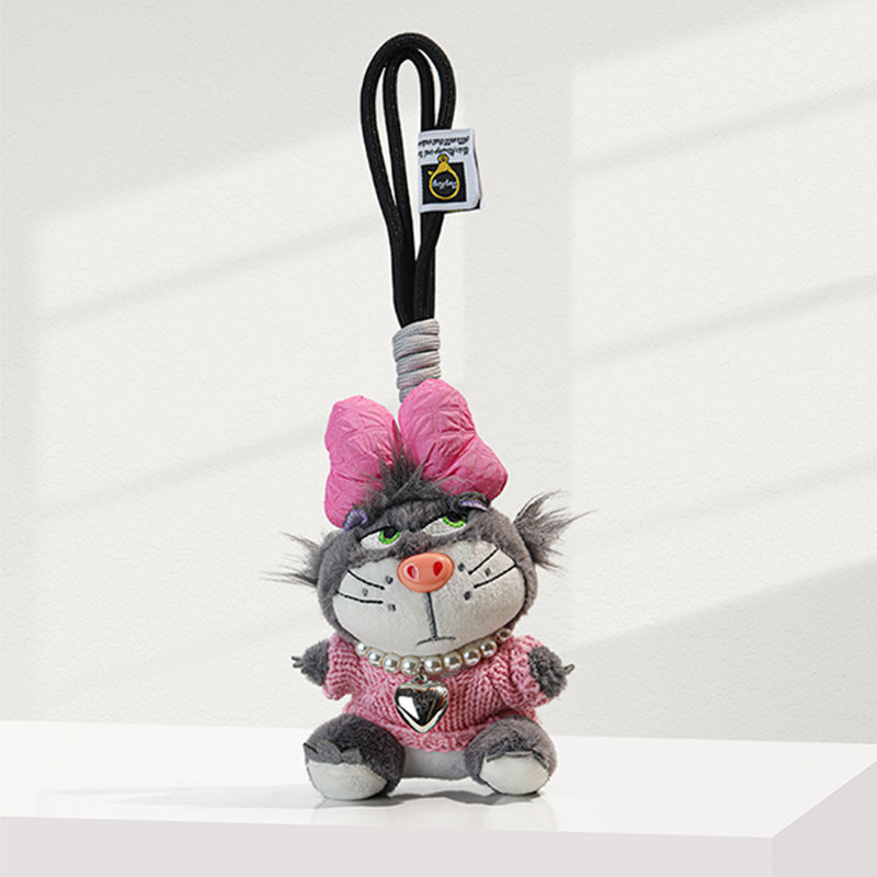 Evertoner Girls Cute Blue Dress Bow Lucifer Cat Plush Doll Key Chain จี้ห้อยกระเป๋า