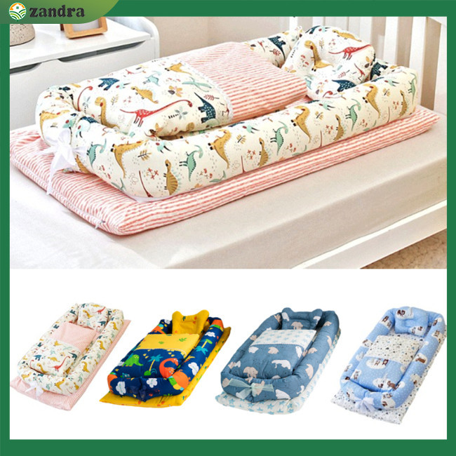 【COD】เตียงนอนเด็กทารก ผ้าฝ้ายไบโอนิค พับได้ ล้างทําความสะอาดได้ + ผ้าห่ม + หมอน 6 ชิ้น / ชุด
