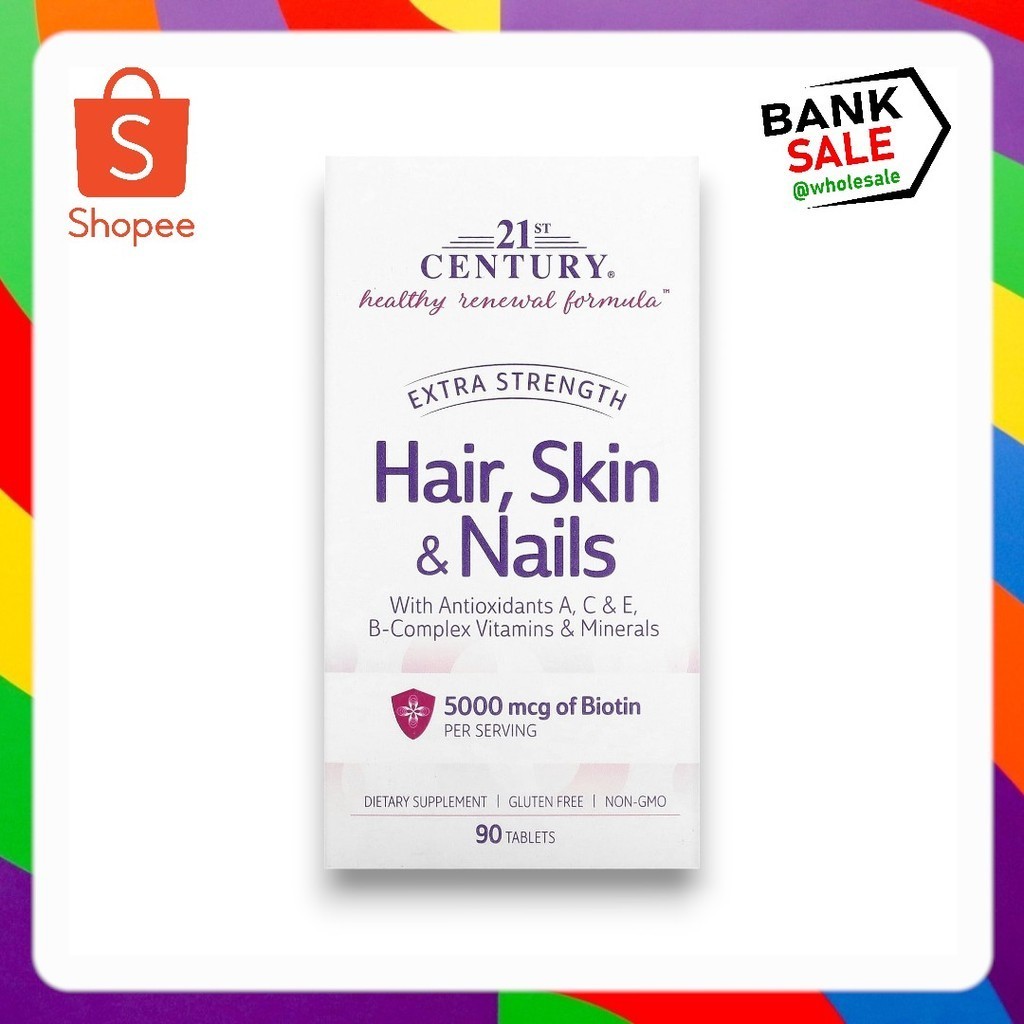 พร้อมส่ง 21st Century, Extra Strength Hair, Skin & Nails, 90 Tablets (แบบมีกล่อง)