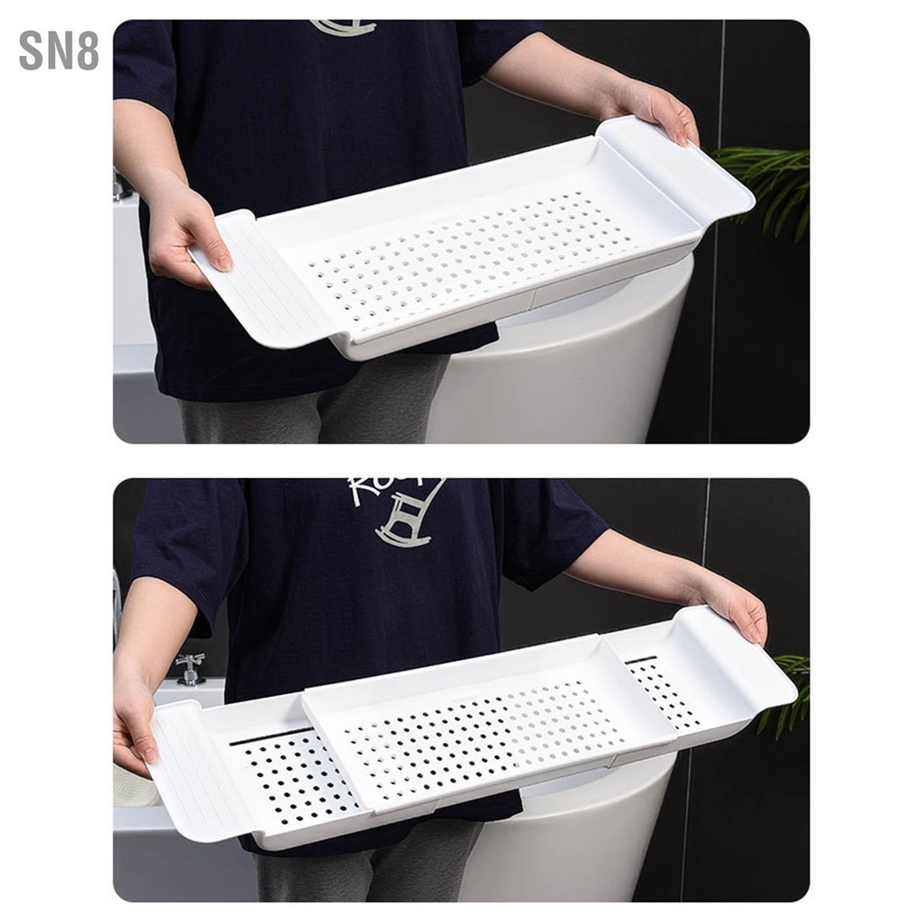 SN8 ถาดอ่างอาบน้ำตำแหน่งที่มั่นคงขยายวัสดุพลาสติกการออกแบบการระบายน้ำแคดดี้อาบน้ำโต๊ะอ่างสำหรับห้องน้ำ
