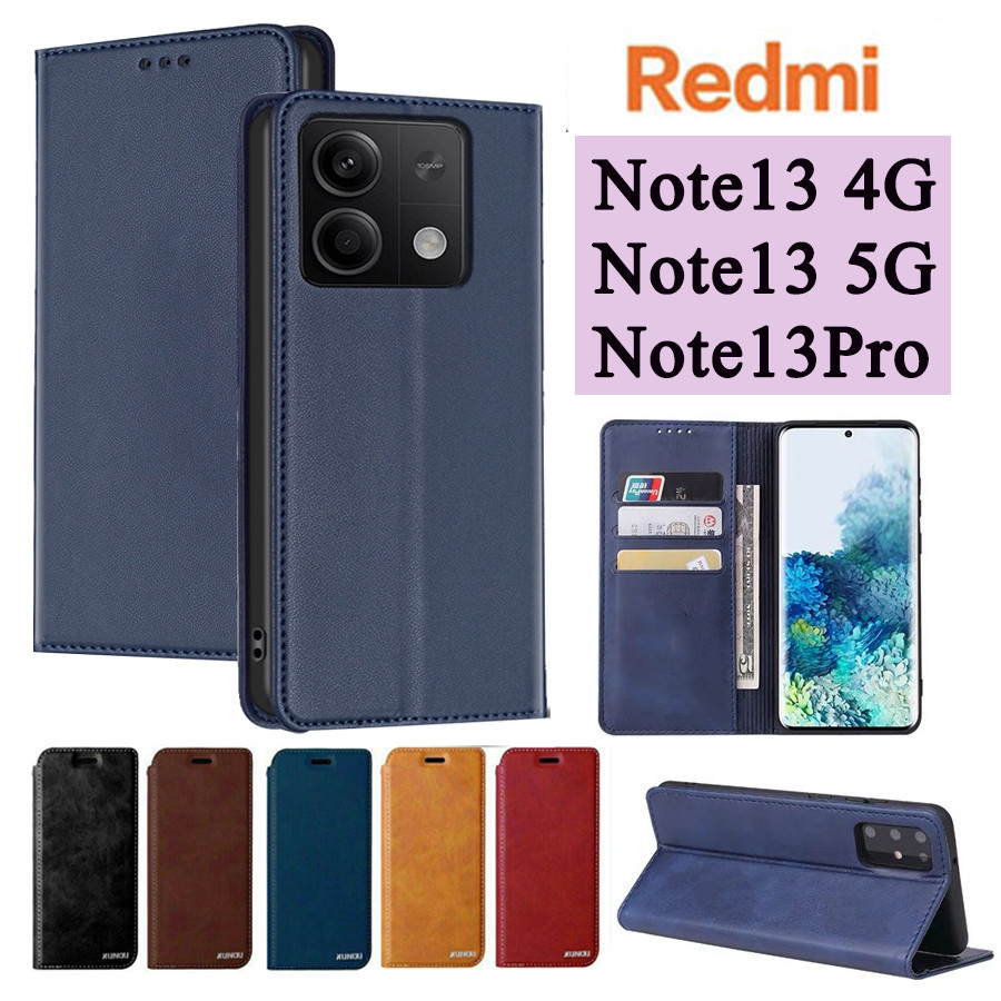 เคสฝาพับ ตั้งได้ Redmi Note13 Note13Pro 13C 12 12C Note12 4G/5G Note12 Pro เคส ใส่นามบัตรได้ ฝาพับหนัง แม่เหล็ก