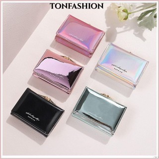 Tonfashion กระเป๋าสตางค์หนังเลเซอร์ คลาสสิก สามพับ กระเป๋าใส…