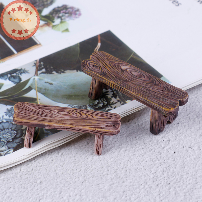 Pufang โมเดลม้านั่งไม้ ขนาดเล็ก DIY สําหรับตกแต่งบ้านตุ๊กตา ตู้ปลา 2 ชิ้น