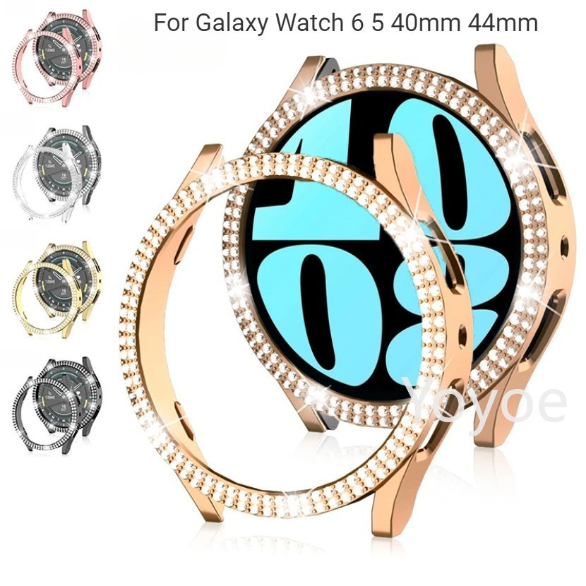 เคสนาฬิกาข้อมือ PC ป้องกันหน้าจอ ประดับเพชรคริสตัล ไม่มีกระจก สําหรับ Samsung Galaxy Watch 6 5 44 มม. 40 มม.