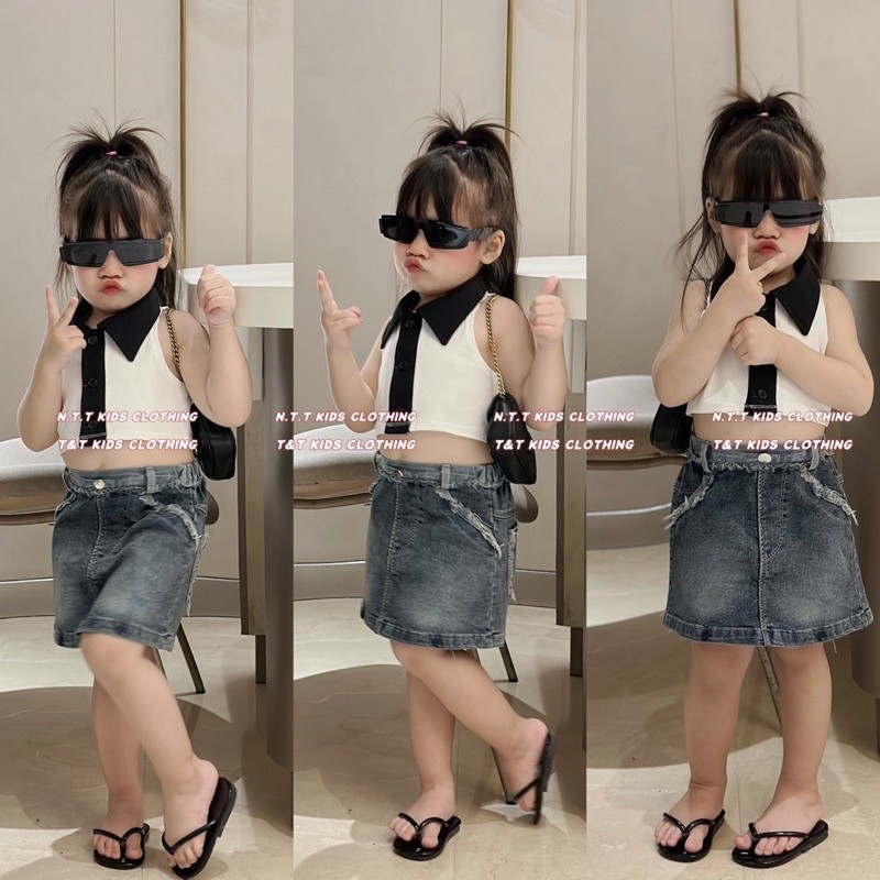 Set เสื้อคอเต่า+ยีนส์ cv สําหรับเด็กผู้หญิง