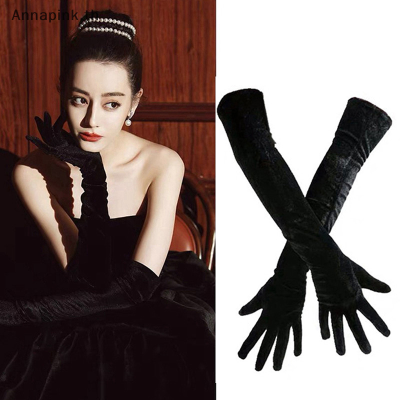Annapink.th 1 คู่ Christmas Party Noble สไตล์จัดเลี้ยงผู้หญิงกํามะหยี่ยาวชุดอาหารค่ําถุงมืออุ่นถุงมือ EN