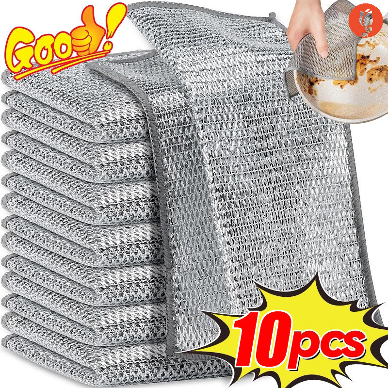 ผ้าลวดเหล็กทําความสะอาดห้องครัว 20x20 ซม. / ผ้าขี้ริ้ว ใช้ซ้ําได้ 3-10 ชิ้น