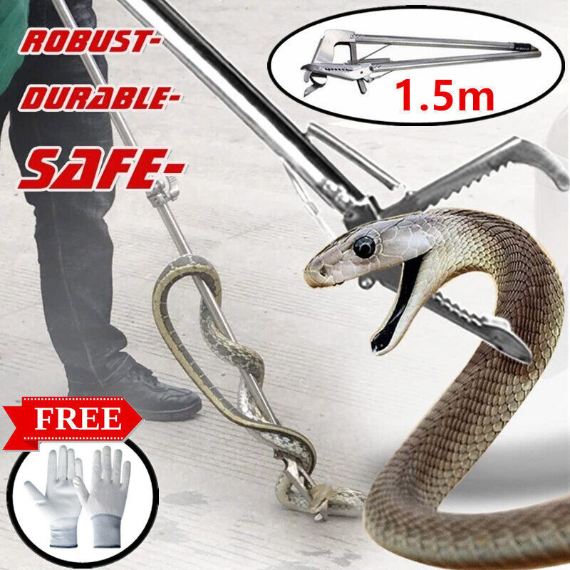 [ของขวัญฟรี: 1 * ถุงมือ] ซาตินงูเหล็กกล้าไร้สนิมคลิป ด้ามจับยาวพับได้ จับงูเหลือมได้ ไม่จับงู1.5mจับงูปลอดภัย คีมจับงู