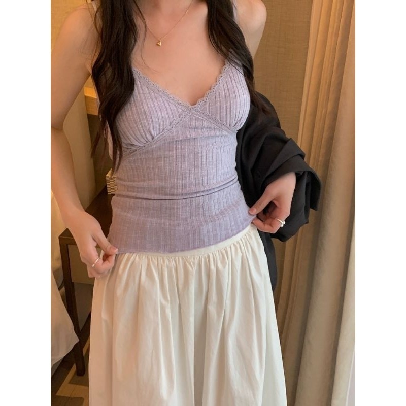 JJ Shop​💜​พร้อมส่ง เสื้อสายเดี่ยว มีฟองน้ำ ผ้าพริ้ว ใส่สบาย 