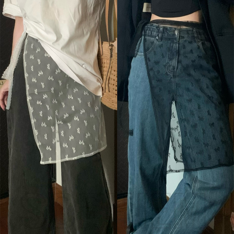 One-piece - Y2k Streetwear - Summer Spring - Perspective Lace-Up Skirt - Overlap Apron Wrap - Korean INS - Cover Up Skirts - กระโปรงลูกไม้ตาข่ายประกบ - สําหรับสาวเผ็ด