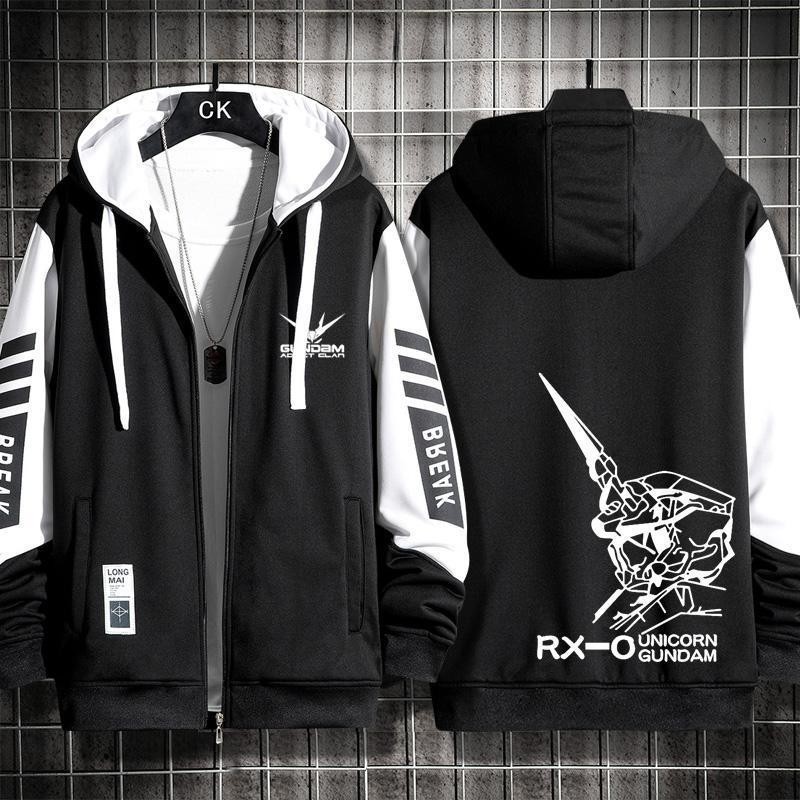Gundam RX-0 เสื้อแจ็กเก็ตกันหนาว มีฮู้ด มีซิป ลายหมวก 3D สไตล์ฮิปฮอป สตรีท สําหรับผู้ชาย