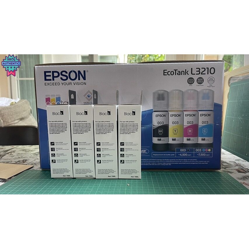 หมึกพรีเมี่ยม Premium ink สำหรัเติม  Epson Printer หมึกดำ Black 4 ขวด สำหรัเติม Epson L1210/L3210/L3