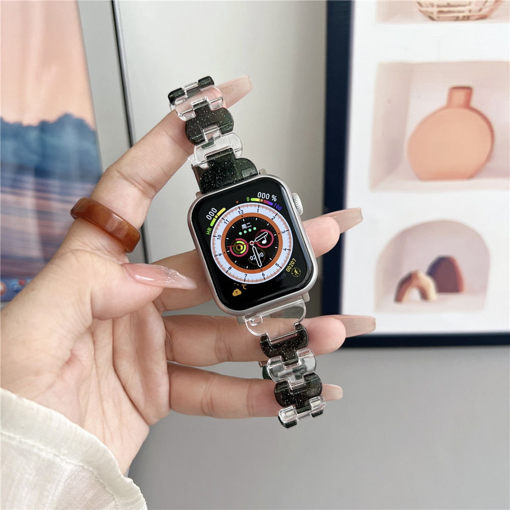 สายนาฬิกาข้อมือ อะคริลิคใส ประดับกลิตเตอร์ สําหรับ Apple Watch SE Ultra 9 8 76 5 4 3 2 1 Series