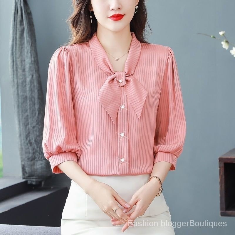 [แนะนําแฟชั่น] เสื้อชีฟอง คอวี แขนสามส่วน ทรงหลวม เข้ารูป หน้าท้อง แฟชั่นฤดูร้อน สําหรับผู้หญิง คุณแม่