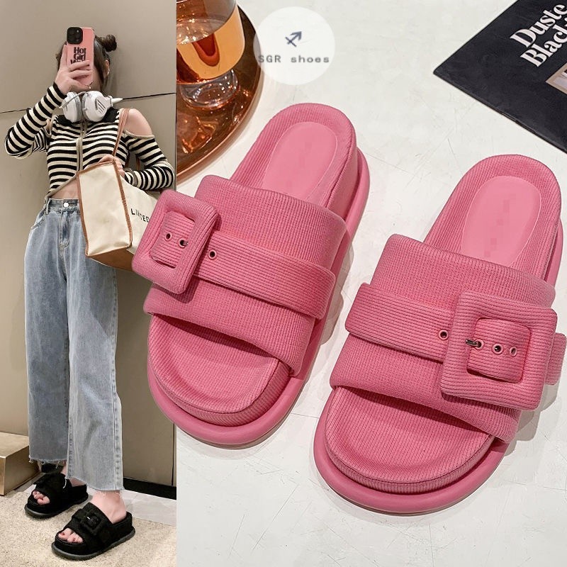 พร้อมส่ง รองเท้าแตะแฟชั่นสตรีสไตล์เกาหลี รองเท้าแตะผู้หญิงที่สามารถเพิ่มความสูงได้นุ่มสบาย