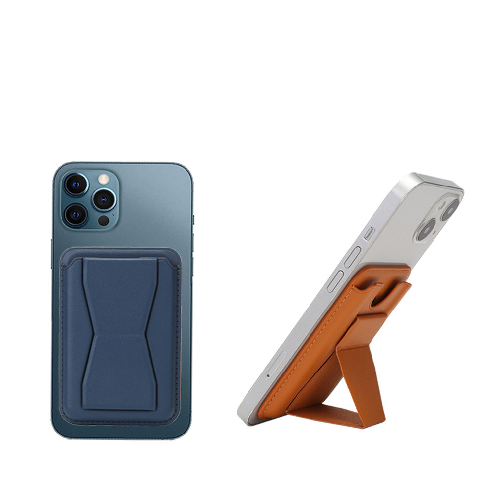 เหมาะสําหรับ iPhone 18 17 16 15 13 14 12 Pro Max Plus Mini Magnetic Card Holder ขาตั้งพับเดสก์ท็อป Universal PU หนังกลับดูด