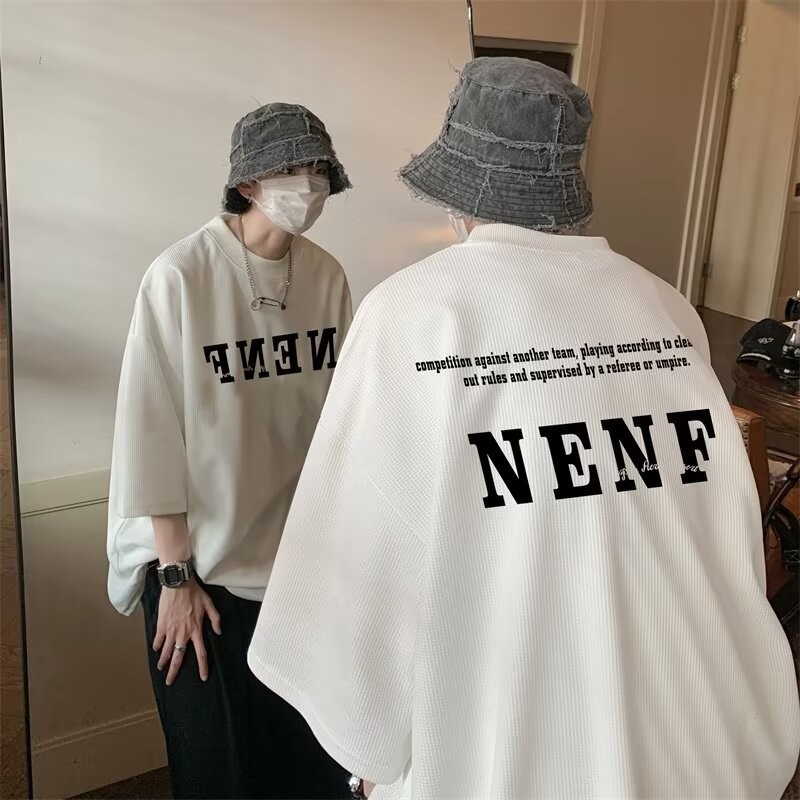 Waffle PlusขนาดM-5XLOversize Streetwear Tเสื้อBurbanแฟชั่นCreativeตัวอักษรพิมพ์เสื้ออินเทรนด์Harajuk