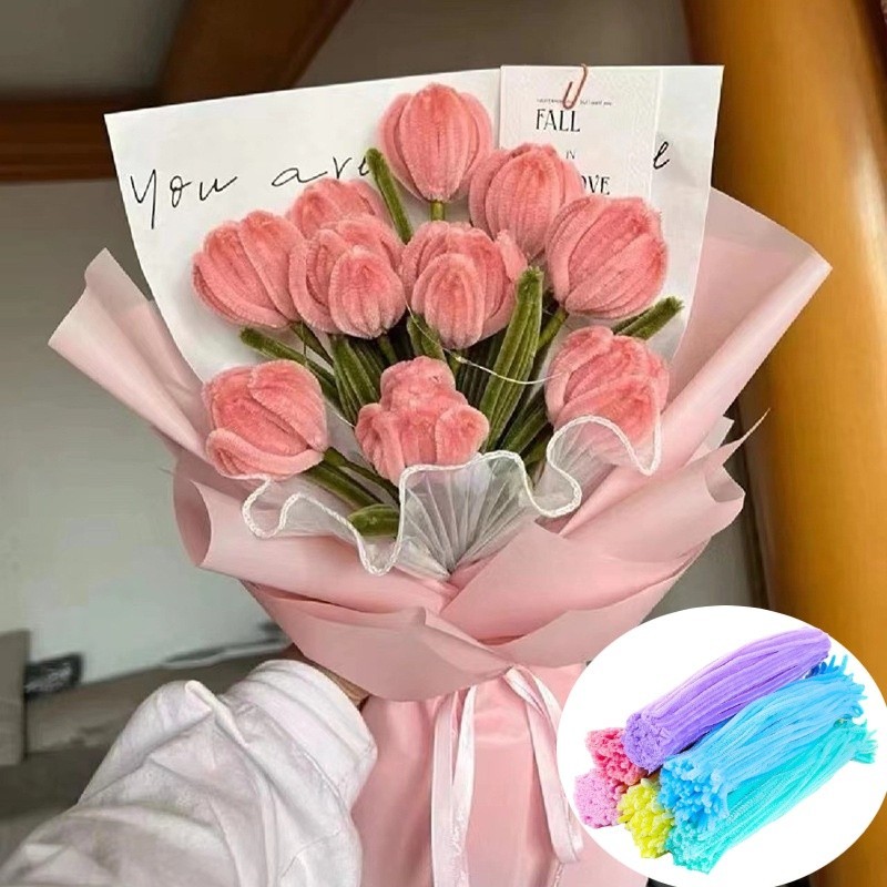 10Pcs 30cm ลวดกํามะหยี่ดออกไม้ DIY ดอกไม้  เด็กทำงานฝีมือ ขึ้น สีมาการอง เด็ก  ของขวัญ  เทศกาล ของตกแต