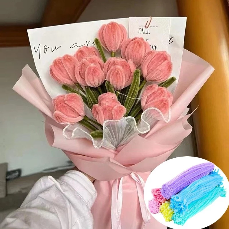 10Pcs 30cm ลวดกํามะหยี่ดออกไม้ DIY ดอกไม้ เด็กทำงานฝีมือ ขึ้น สีมาการอง เด็ก ของขวัญ เทศกาล ของตกแต