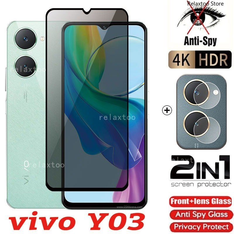 2IN1 VivoY03 VivoY02 Privacy Front Phone Screen Protect Glass Film For Vivo Y03 Y02 Y 03 T S A Y03T 