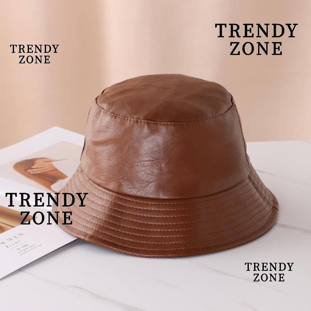 Trendyzone หมวกบักเก็ต หนัง PU กันน้ํา พับได้ สําหรับผู้หญิง และผู้ชาย