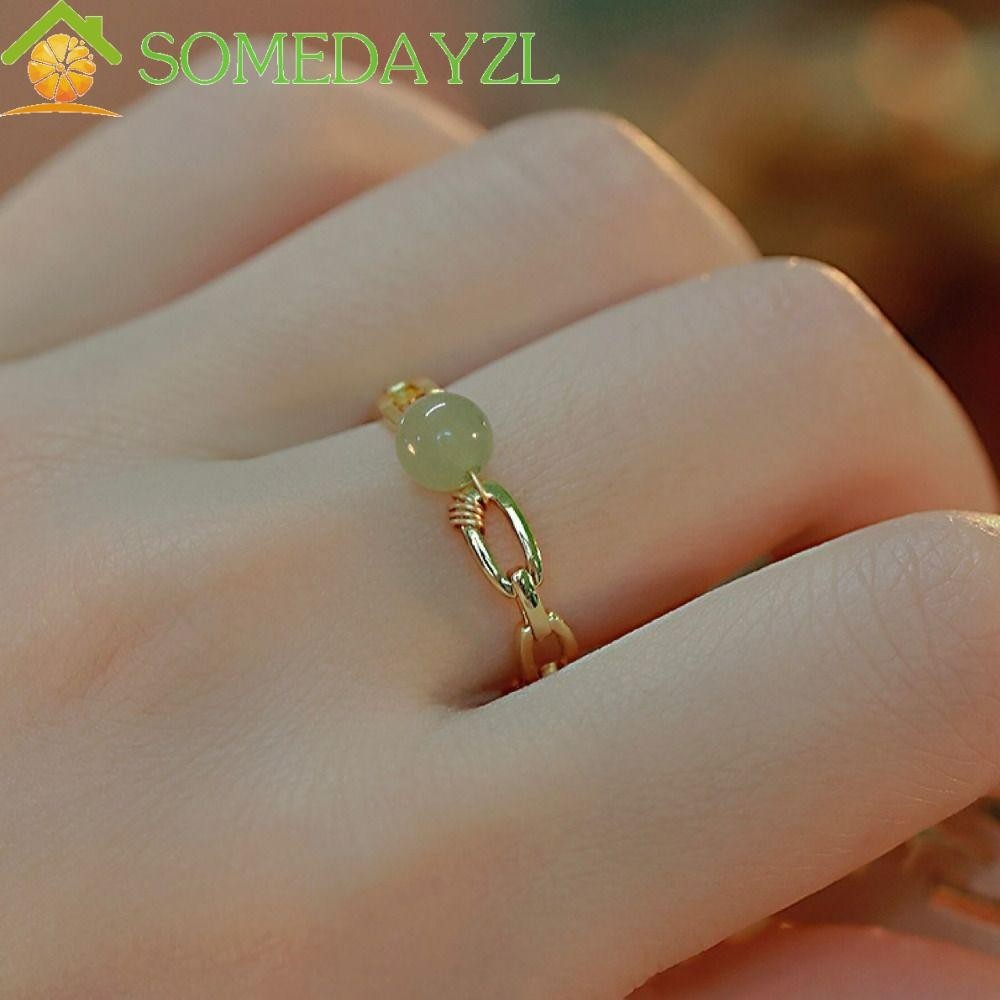 Somedayzl แหวนหยก เฮเชียง หรูหรา เครื่องประดับนิ้ว หัวเข็มขัด เรขาคณิต ผู้หญิง แหวนนิ้ว สีเขียว สไตล์จีน แหวน