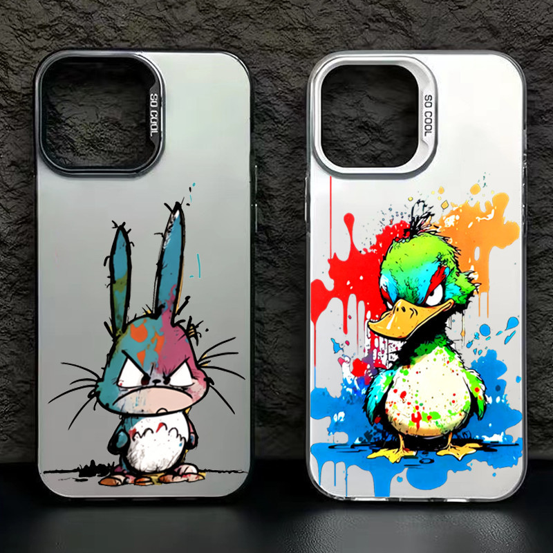 เคสโทรศัพท์มือถือแบบแข็ง ผิวด้าน ลายเป็ด กระต่าย Anger หรูหรา สีเงิน สําหรับ Samsung Galaxy S24 S23 Ultra S22 Plus S21 FE S20 Note 20 Ultra