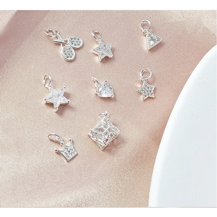 จี้รูปมงกุฎดาวห้าแฉก ประดับเพทาย สีเงิน ขนาดเล็ก แฮนด์เมด DIY