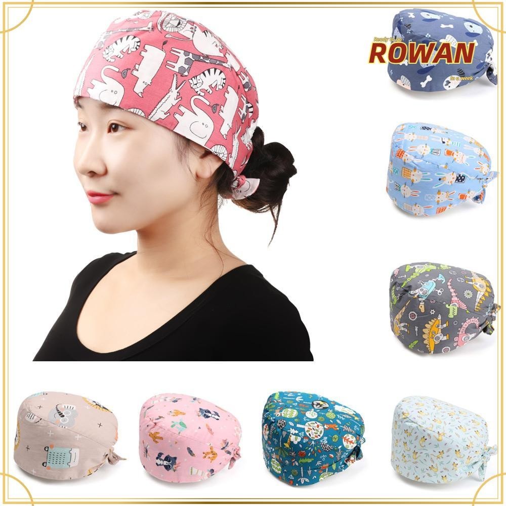 Rowans หมวกสครับผ่าตัด แบบยืดหยุ่น ทรงกลม 25 แบบ พร้อมสายรัดเหงื่อ