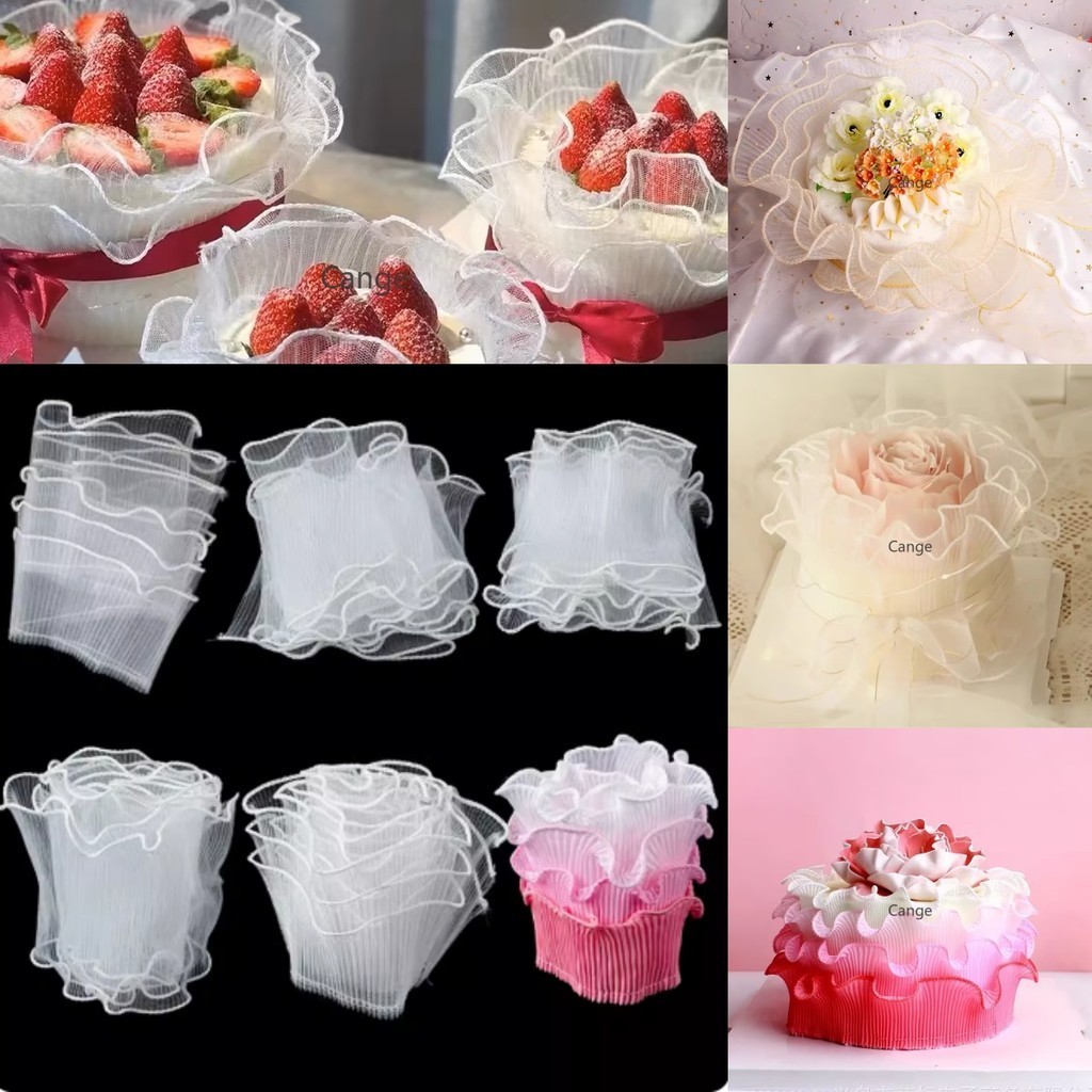 วันวาเลนไทน์ที่สวยงามเส้นด้ายสีขาวม้วนตกแต่งเค้กรอบขอบตาข่ายลูกไม้