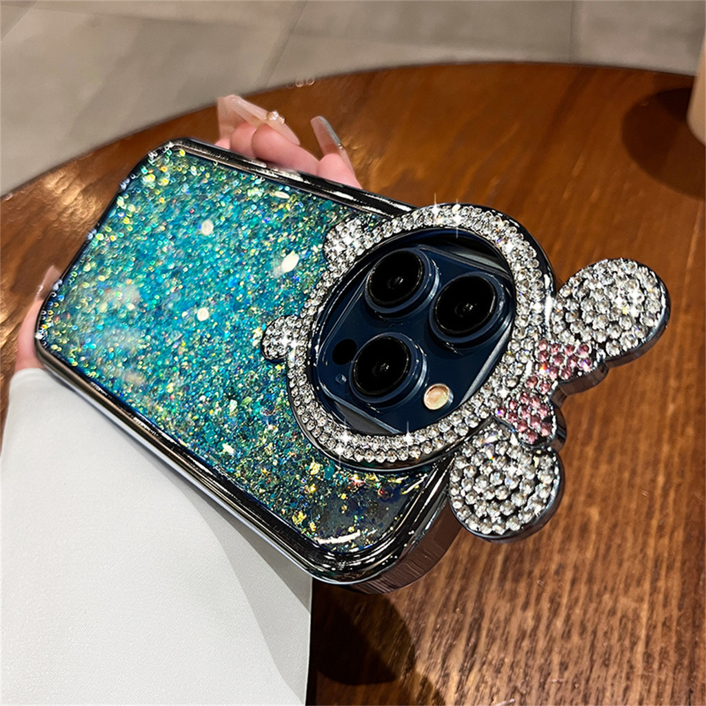 เคสโทรศัพท์มือถือ ซิลิโคนนุ่ม กันกระแทก ลายมิกกี้ มินนี่ แต่งเพชร 3D สําหรับ IPhone 15 Pro Max 11 12 13 14 Pro Max