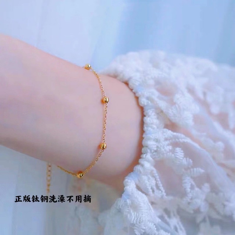 สร้อยข้อเท้า ลูกปัดเหล็กไทเทเนียม ไม่จางหาย สไตล์เกาหลี เรียบง่าย สง่างาม เครื่องประดับ ของขวัญ สําหรับผู้หญิง