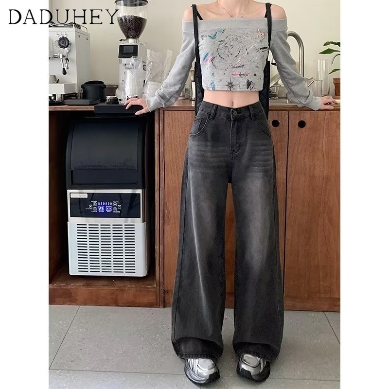DaDuHey2026 American-Style Retro High Waist Loose Casual Straight Pants Women’s 2026 New Fashion Versatile Large Size Slimming Wide Leg Jeans