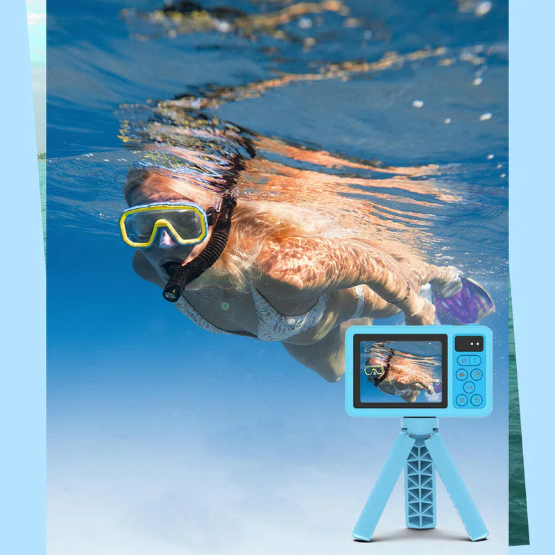 กล้องกันน้ํา HD IP68 กันน้ําสามเมตร 18x ซูมดิจิตอลจอแสดงผลหน้าจอคู่ Selfie switch กล้อง CCD