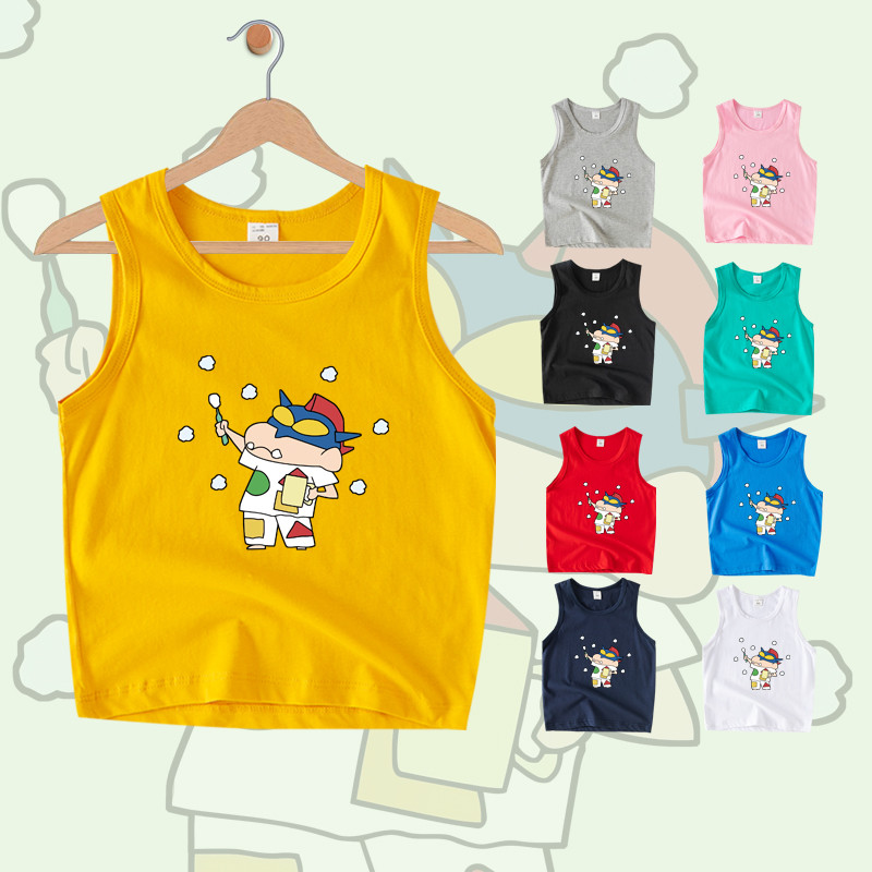Crayon SHINCHAN เสื้อกล้ามเด็กผ้าฝ้าย 100% แฟชั่นการ์ตูนเสื้อยืดแขนกุดสําหรับเด็กชายและเด็กหญิง 9 สี TH2TB071