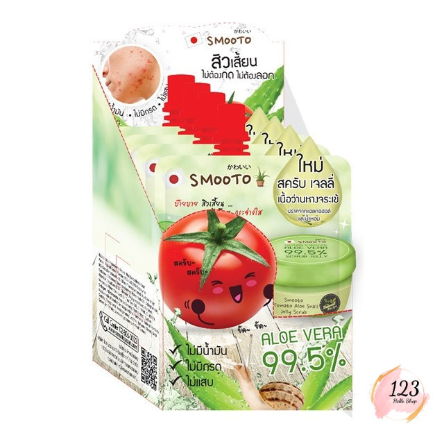 (4 ซอง/กล่อง) Smooto Tomato Aloe Snail Jelly Scrub 50ml สมูทโตะ สครับมะเขือเทศ ว่านหางจระเข้ เมือกหอ