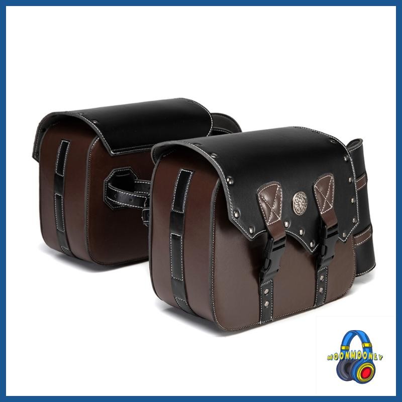 Moon PU หนังรถจักรยานยนต์ Saddlebags ด้านข้างกระเป๋าเครื่องมือดีไซน์วินเทจพร้อม Ample Storage Space สําหรับเครื่องมือที่จําเป็นสําหรับจักรยาน