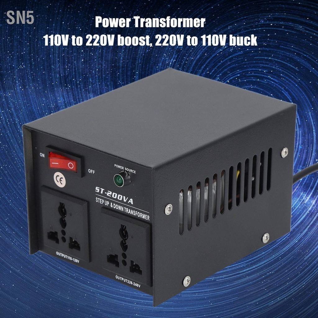 SN5 200W ตัวแปลงแรงดันไฟฟ้า Step Up Buck Transformer สำหรับอุปกรณ์ไฟฟ้า 110V-120V 220V-240V