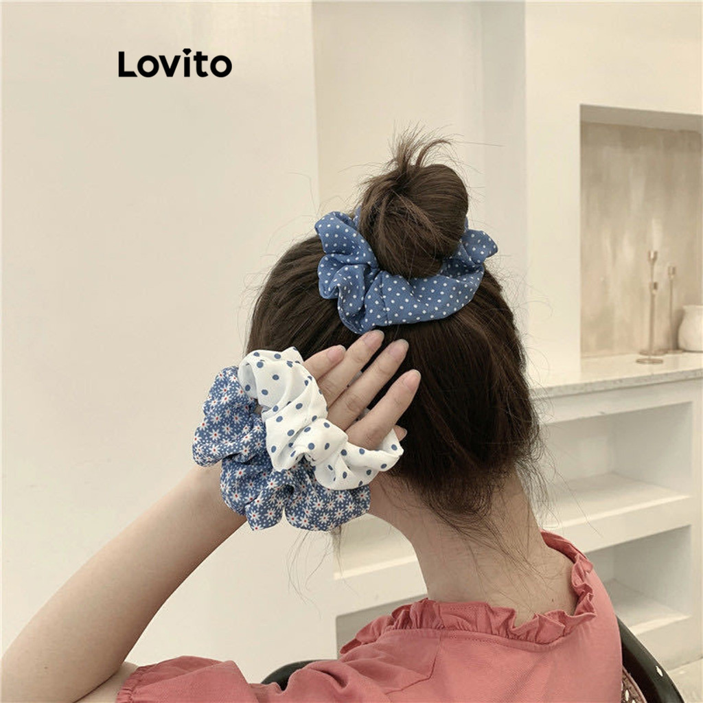 Lovito ยางมัดผมผู้หญิง ลายดอกไม้ แนวฝรั่งเศส สไตล์หรูหรา LFA14143