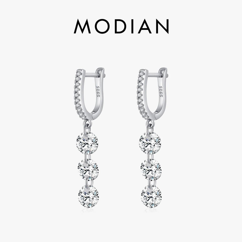 Modian ต่างหูเงินสเตอร์ลิง 925 ประดับจี้รูปสวิง CZ หรูหรา เครื่องประดับ สําหรับผู้หญิง
