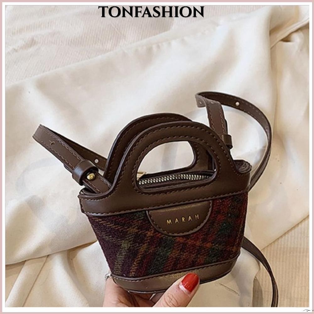 Tonfashion กระเป๋าหนัง Pu ขนาดเล็ก กระเป๋าตะกร้ามินิ ทนต่อการสึกหรอ ล้างทําความสะอาดได้ สะพายไหล่ สําหรับผู้หญิง