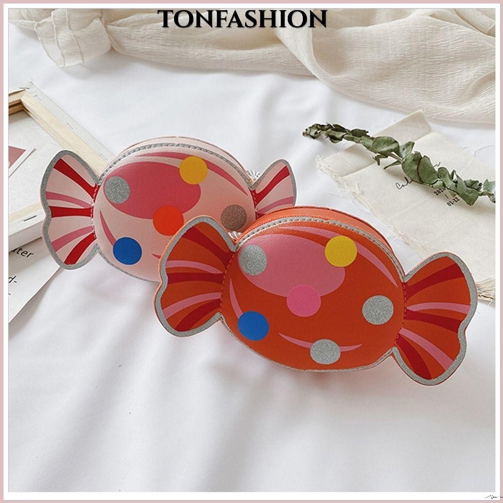 Tonfashion กระเป๋าสะพายไหล่ สะพายข้าง หนัง PU ขนาดเล็ก น่ารัก สีแคนดี้ สําหรับเด็กผู้หญิง