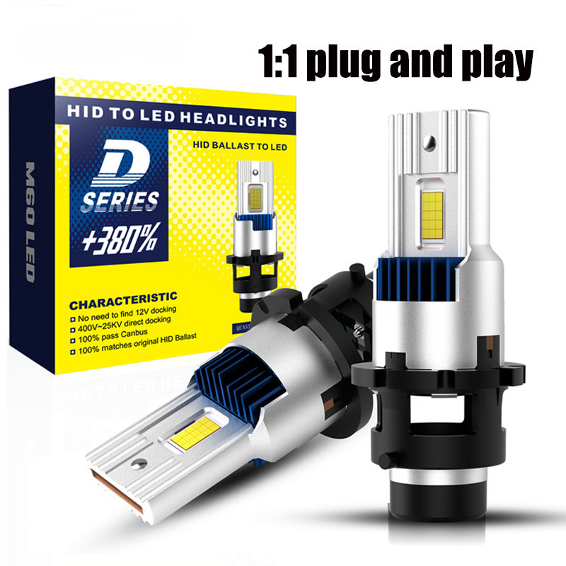 หลอดไฟซีนอน D2S LED D4S Canbus D2R D4R HID 1:1 ชิป 60000LM CSP 6000K ปลั๊กแอนด์เพลย์ สีขาว สําหรับรถยนต์ 2 ชิ้น