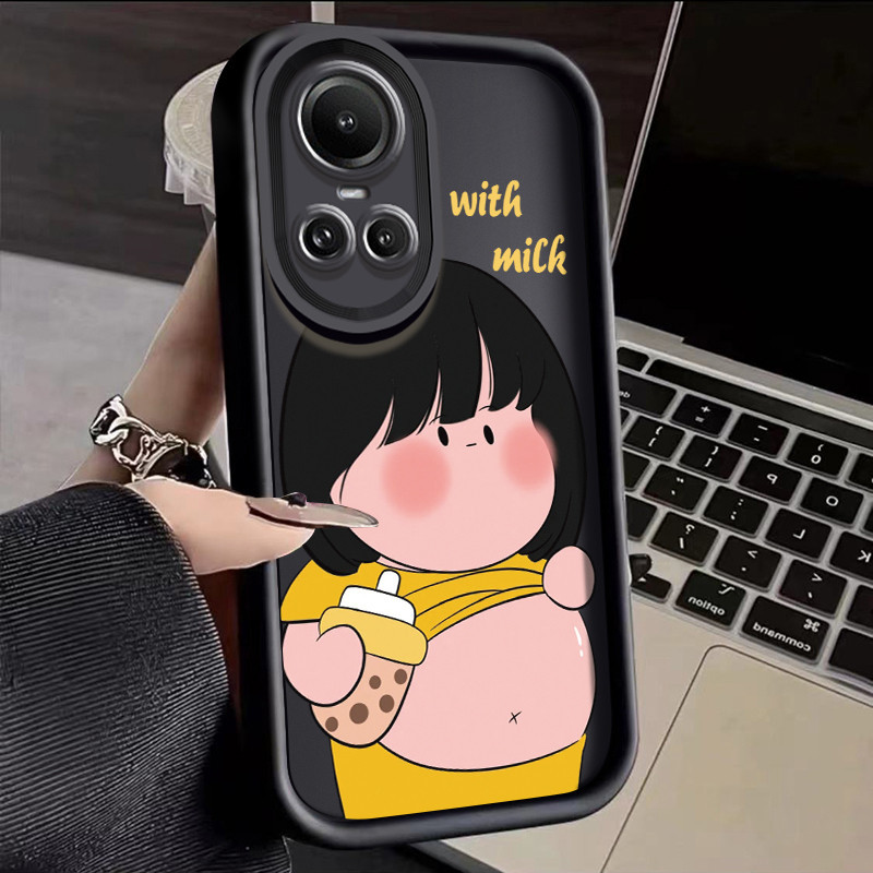 เคสโทรศัพท์มือถือ แบบบาง กันกระแทก ลายชานมไข่มุก ดวงตานางฟ้าน่ารัก สําหรับ OPPO Reno 10 5G Reno 10 Pro 5G Reno 10 Pro Plus 5G