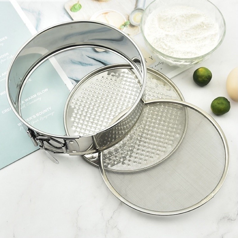 Bakery D'VER ❤️ 2-in-1 พิมพ์เค้กและที่ร่อนแป้งสแตนเลส 304 อย่างดี พิมพ์เข็มขัดอบเค้กทรงกลม ที่ร่อนแป