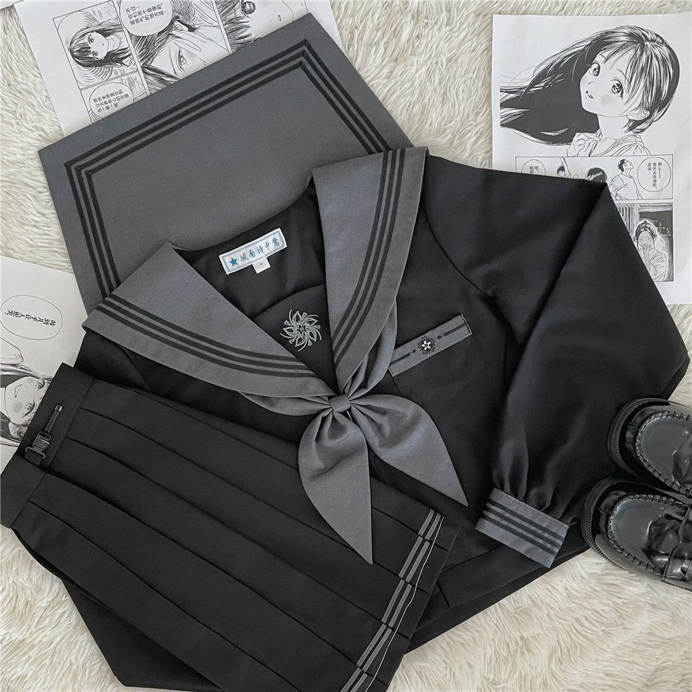 ชุดเครื่องแบบกะลาสี Jk แขนสั้น สองชิ้น สไตล์ญี่ปุ่น สําหรับเด็กผู้หญิง - รูปที่ 2