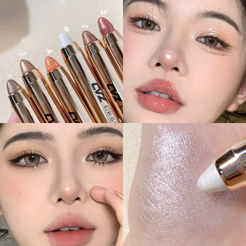 S-08✨Cvz อายแชโดว์แบบแท่ง สองหัว ไฮไลท์ ปากกาอายแชโดว์ ไฮกลอส วิบวับ ติดทนนาน กันน้ำ สำหรับเเต่งหน้า