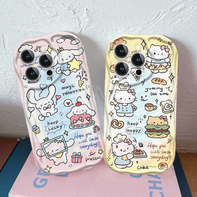 เคส Soft For Redmi Note 14 13 Pro+ 12S 4G 12 Pro Plus 5G 14C 13C 12C A1 A2 A3 11S 11 10C 10 9T 9C 9A POCO X6 X5 M6 C65 Cute Cartoon Wavy Cream Edge Anti-fall Phone Case Full Screen Kitty Cinnamoroll Fine hole Shockproof Back Cover NY 111