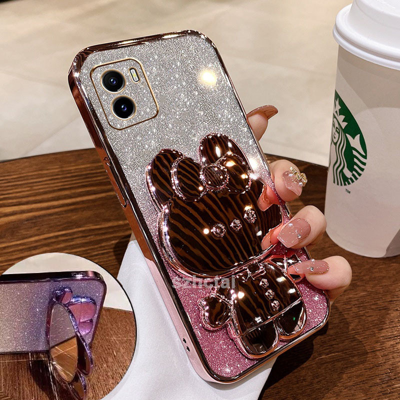 เคสโทรศัพท์ vivo y15s y15a y01 เคสกระจก ขอบตรง ลายกระต่ายน่ารัก สําหรับ vivo y15s y15a y01